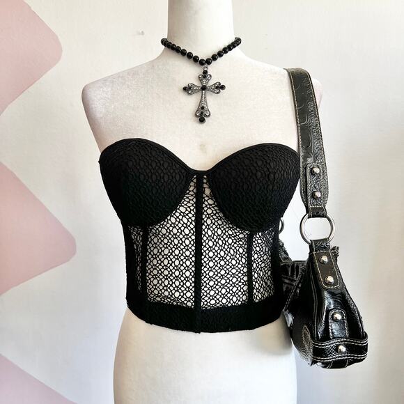 No Brand Tops - Black Mesh Corset Top, Y2K‎ Grunge Gothic Coquette Indie Sleaze Small